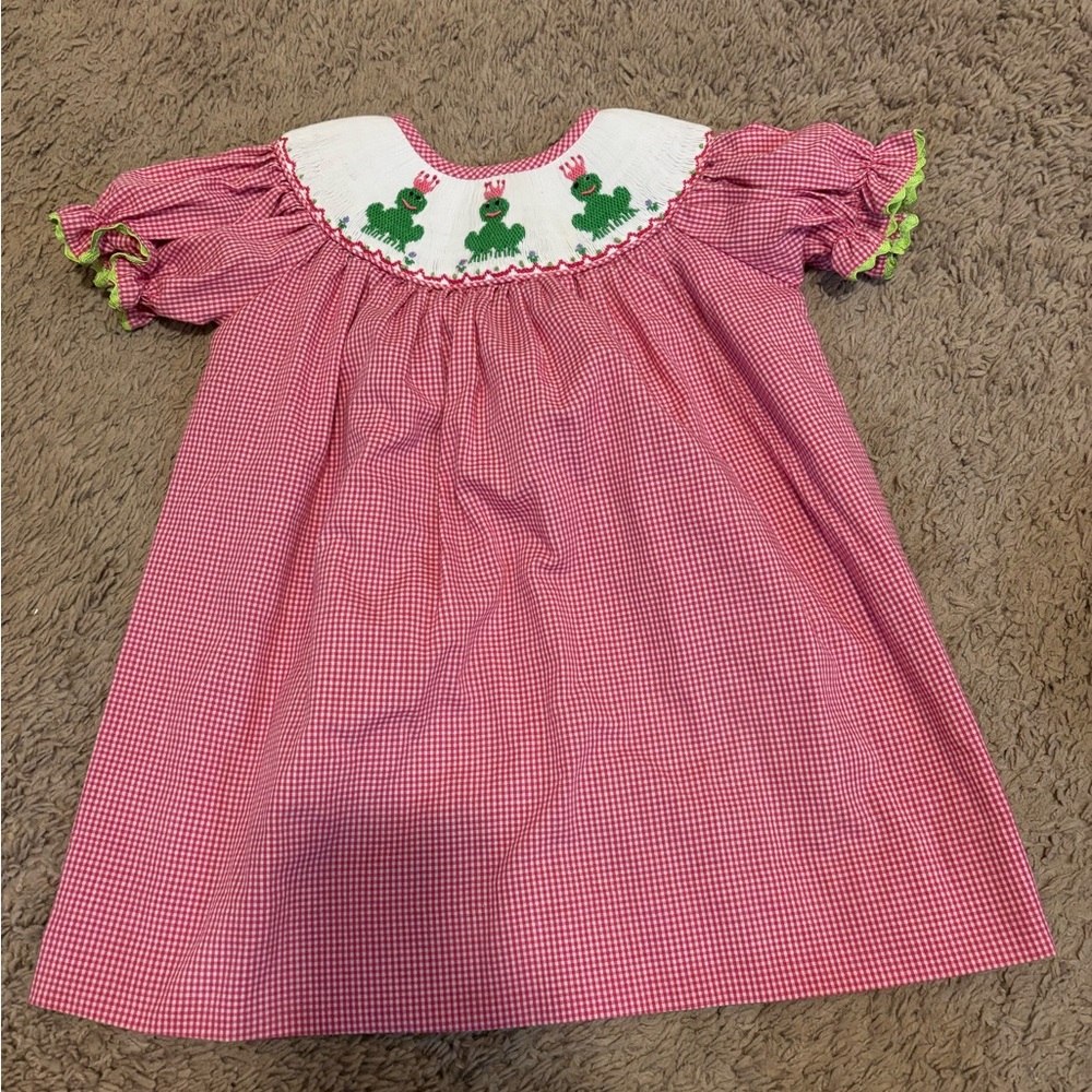 Smocked Dress with Frog Embroidery